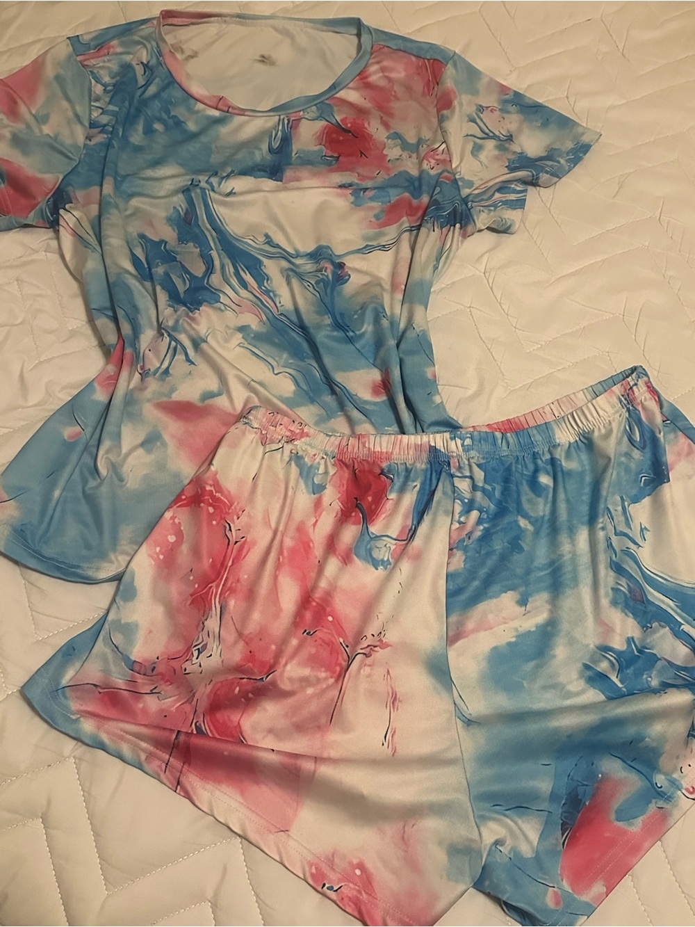 Women’s Tie-Dye Short Sleeve lounging Set - Pink & Blue sz 1X/2X